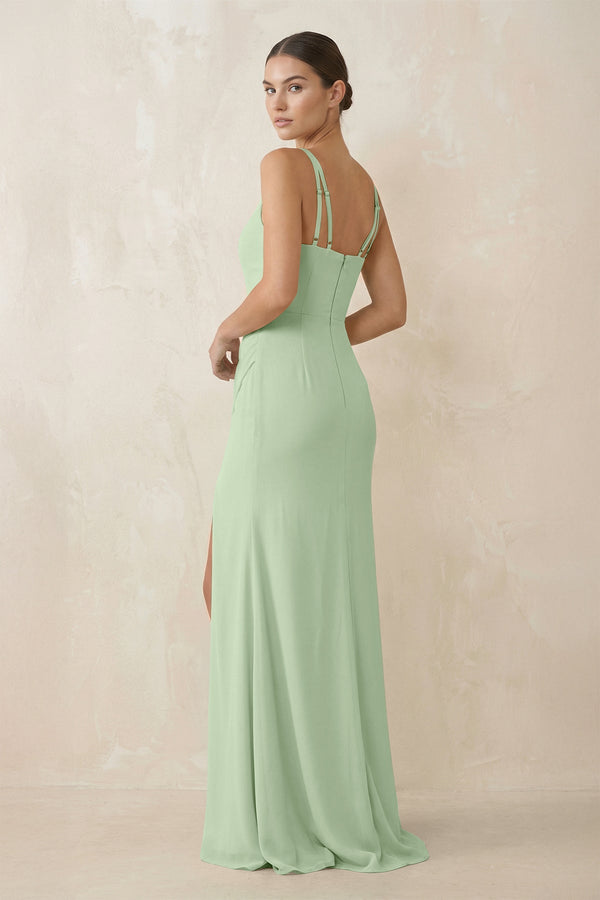Cami Strap Chiffon Sheath Bridesmaid Gown in Sage - SHE IS ME Bridesmaid Dresses