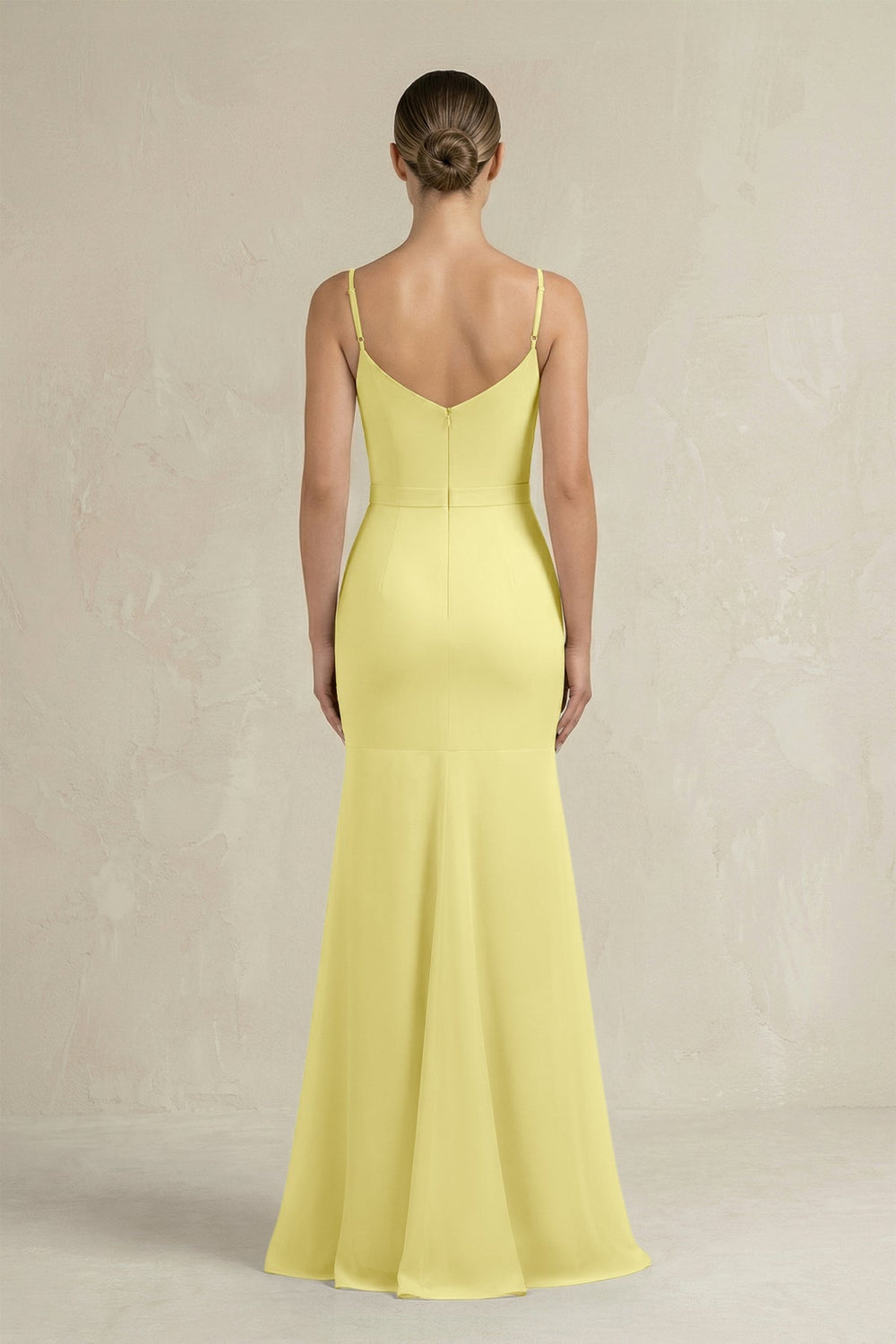 Cami Strap Mermaid Ruffled Chiffon Bridesmaid Dress in Buttercup - SHE IS ME Bridesmaid Dresses
