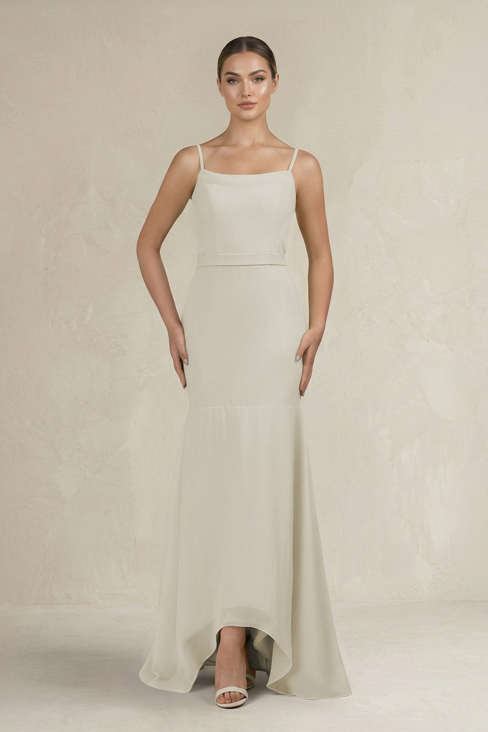 Cami Strap Mermaid Ruffled Chiffon Bridesmaid Dress in Dove Gray - SHE IS ME Bridesmaid Dresses
