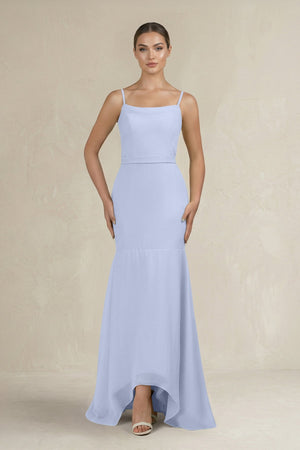 Cami Strap Mermaid Ruffled Chiffon Bridesmaid Dress in Ice - SHE IS ME Bridesmaid Dresses