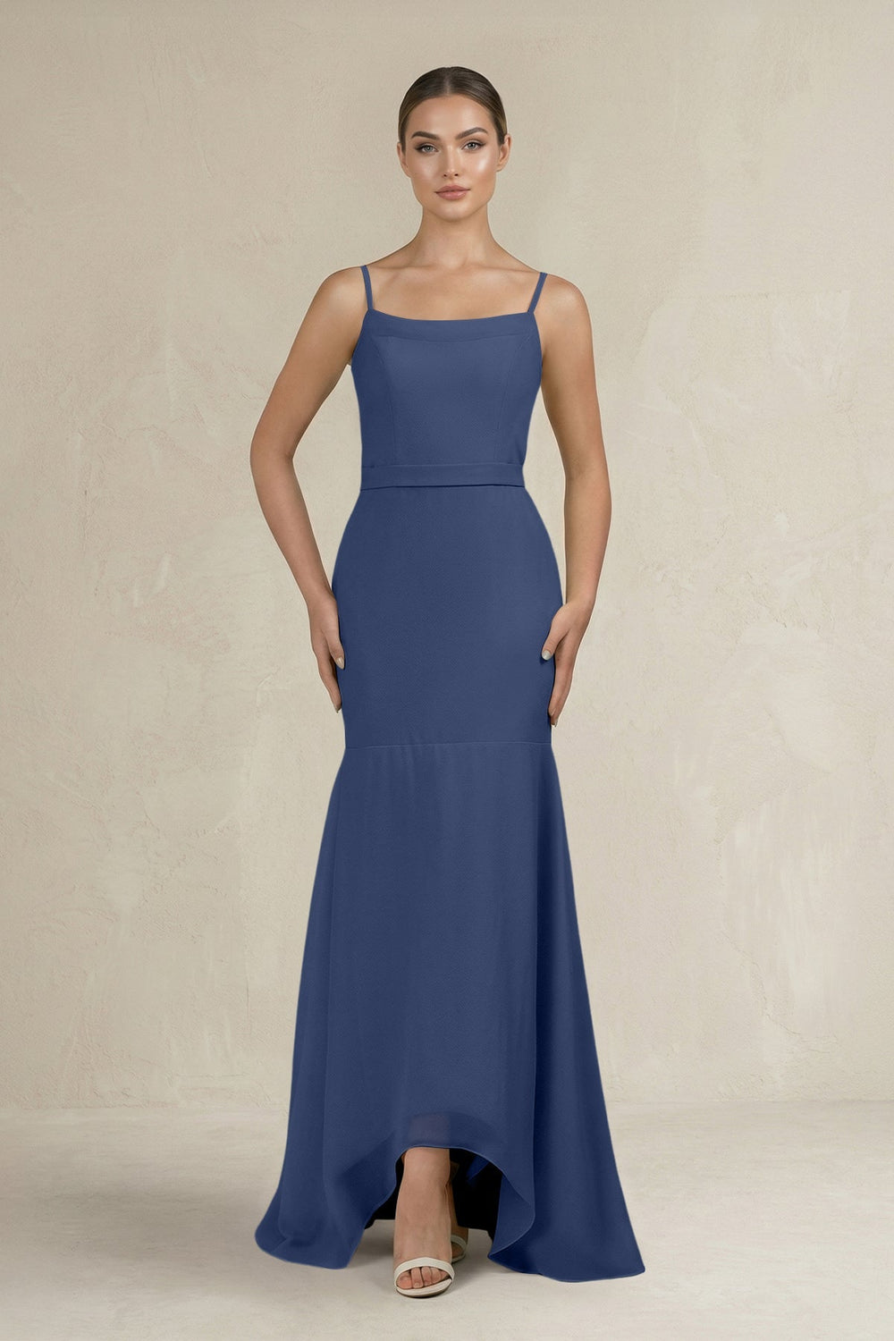 Cami Strap Mermaid Ruffled Chiffon Bridesmaid Dress in Navy - SHE IS ME Bridesmaid Dresses