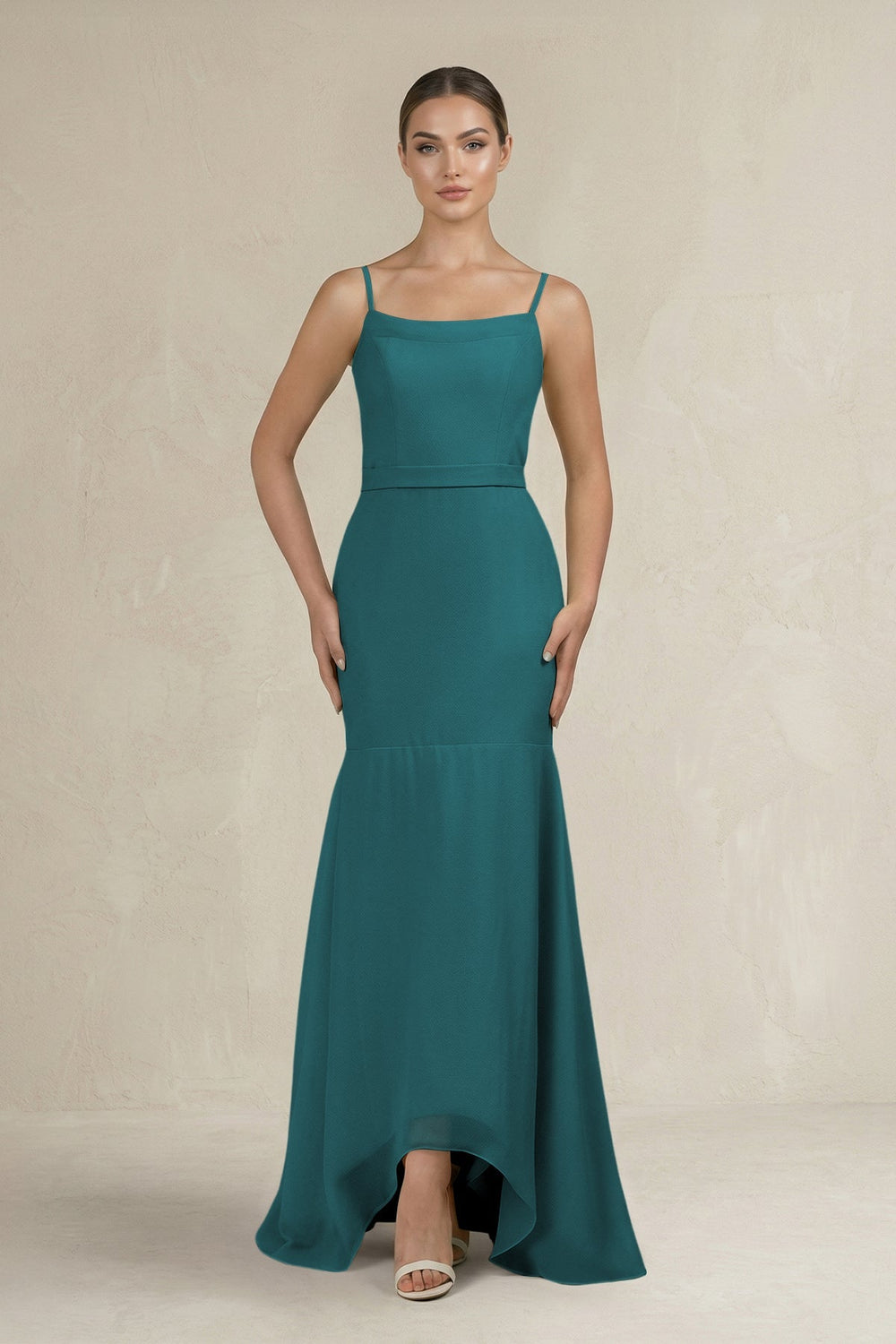 Cami Strap Mermaid Ruffled Chiffon Bridesmaid Dress in Pine - SHE IS ME Bridesmaid Dresses