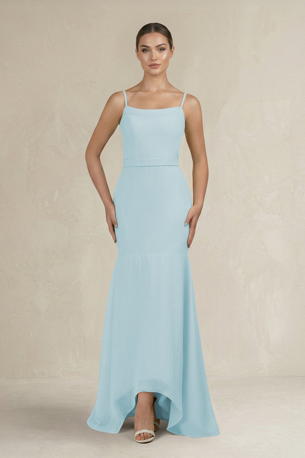 Cami Strap Mermaid Ruffled Chiffon Bridesmaid Dress in Sky Blue - SHE IS ME Bridesmaid Dresses