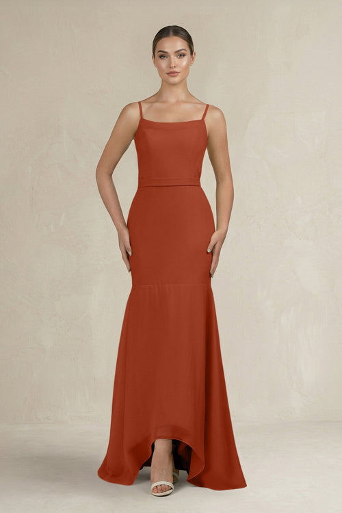 Cami Strap Mermaid Ruffled Chiffon Bridesmaid Dress in Spice - SHE IS ME Bridesmaid Dresses