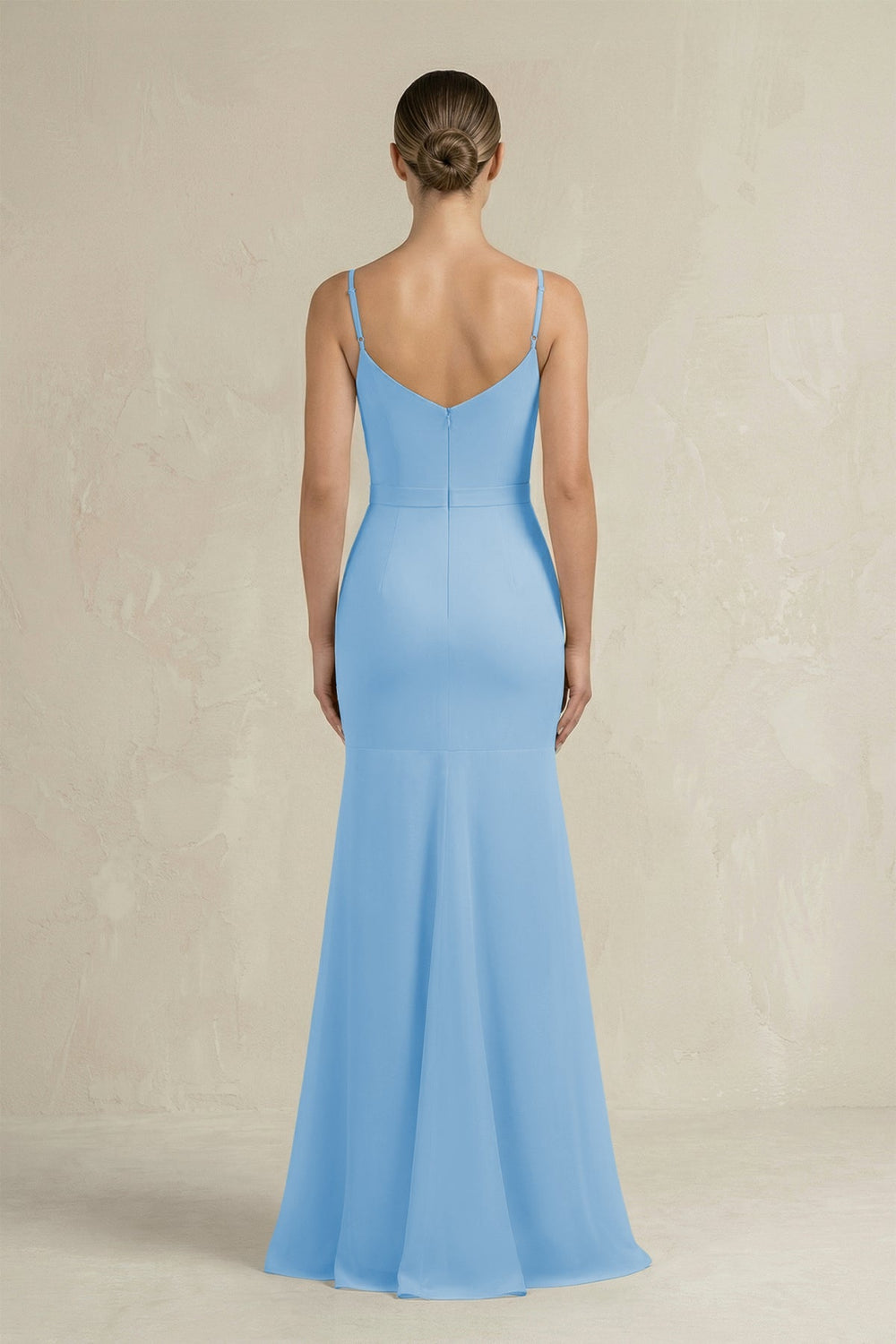 Cami Strap Mermaid Ruffled Chiffon Bridesmaid Dress in Steel Blue - SHE IS ME Bridesmaid Dresses
