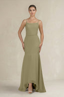 Cami Strap Mermaid Ruffled Chiffon Bridesmaid Dress in Thyme - SHE IS ME Bridesmaid Dresses