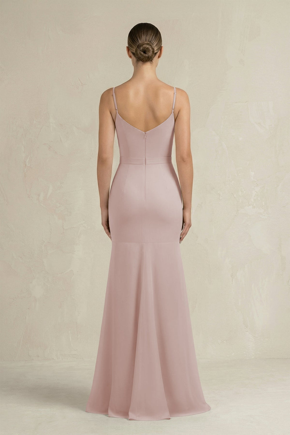 Cami Strap Mermaid Ruffled Chiffon Bridesmaid Dress in Toffee - SHE IS ME Bridesmaid Dresses
