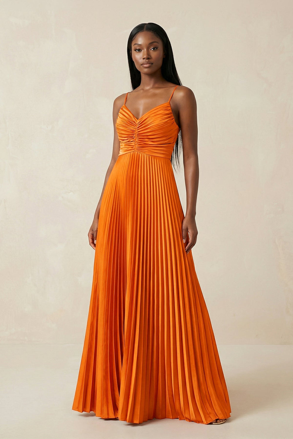 Cami Strap Pleated A - Line Bridesmaid Dress in Cinnamon - SHE IS ME Bridesmaid Dresses