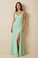 Cami Strap Sheath Chiffon Bridesmaid Dress with Slit - SHE IS ME Bridesmaid Dresses