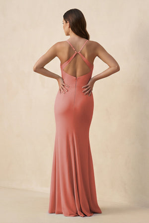 Cami Strap Sheath Chiffon Bridesmaid Dress with Slit in Mulberry - SHE IS ME Bridesmaid Dresses