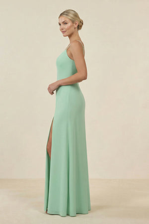 Cami Strap Chiffon Sheath Bridesmaid Gown in Pale Pistachio - SHE IS ME BRIDESMAID DRESSES