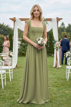Cap Sleeve Corset A - Line Chiffon Bridesmaid Dress in Moss Green - SHE IS ME Bridesmaid Dresses