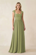 Cap Sleeve Corset A - Line Chiffon Bridesmaid Dress in Moss Green - SHE IS ME Bridesmaid Dresses