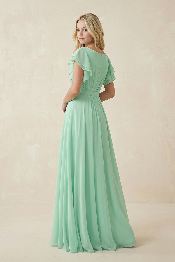 Cap Sleeve Ruffled A - Line Chiffon Bridesmaid Dress - SHE IS ME Bridesmaid Dresses
