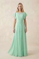 Cap Sleeve Ruffled A - Line Chiffon Bridesmaid Dress - SHE IS ME Bridesmaid Dresses