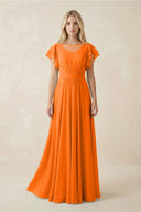 Cap Sleeve Ruffled A - Line Chiffon Bridesmaid Dress in Cinnamon - SHE IS ME Bridesmaid Dresses