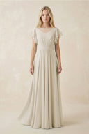 Cap Sleeve Ruffled A - Line Chiffon Bridesmaid Dress in Dove Gray - SHE IS ME Bridesmaid Dresses