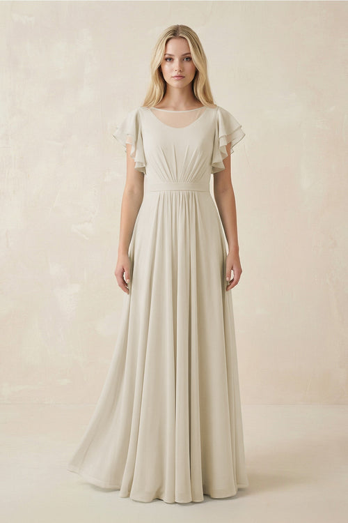 Cap Sleeve Ruffled A - Line Chiffon Bridesmaid Dress in Dove Gray - SHE IS ME Bridesmaid Dresses