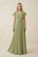 Cap Sleeve Ruffled A - Line Chiffon Bridesmaid Dress in Moss Green - SHE IS ME Bridesmaid Dresses