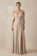 Chiffon A - Line Long Bridesmaid Dress in Almond - SHE IS ME Bridesmaid Dresses
