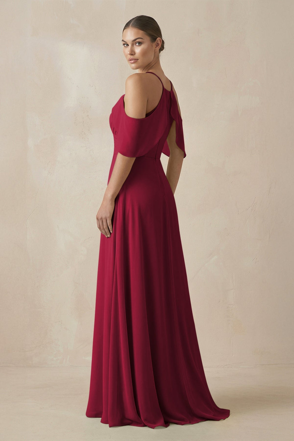 Chiffon A - Line Long Bridesmaid Dress in Berry - SHE IS ME Bridesmaid Dresses