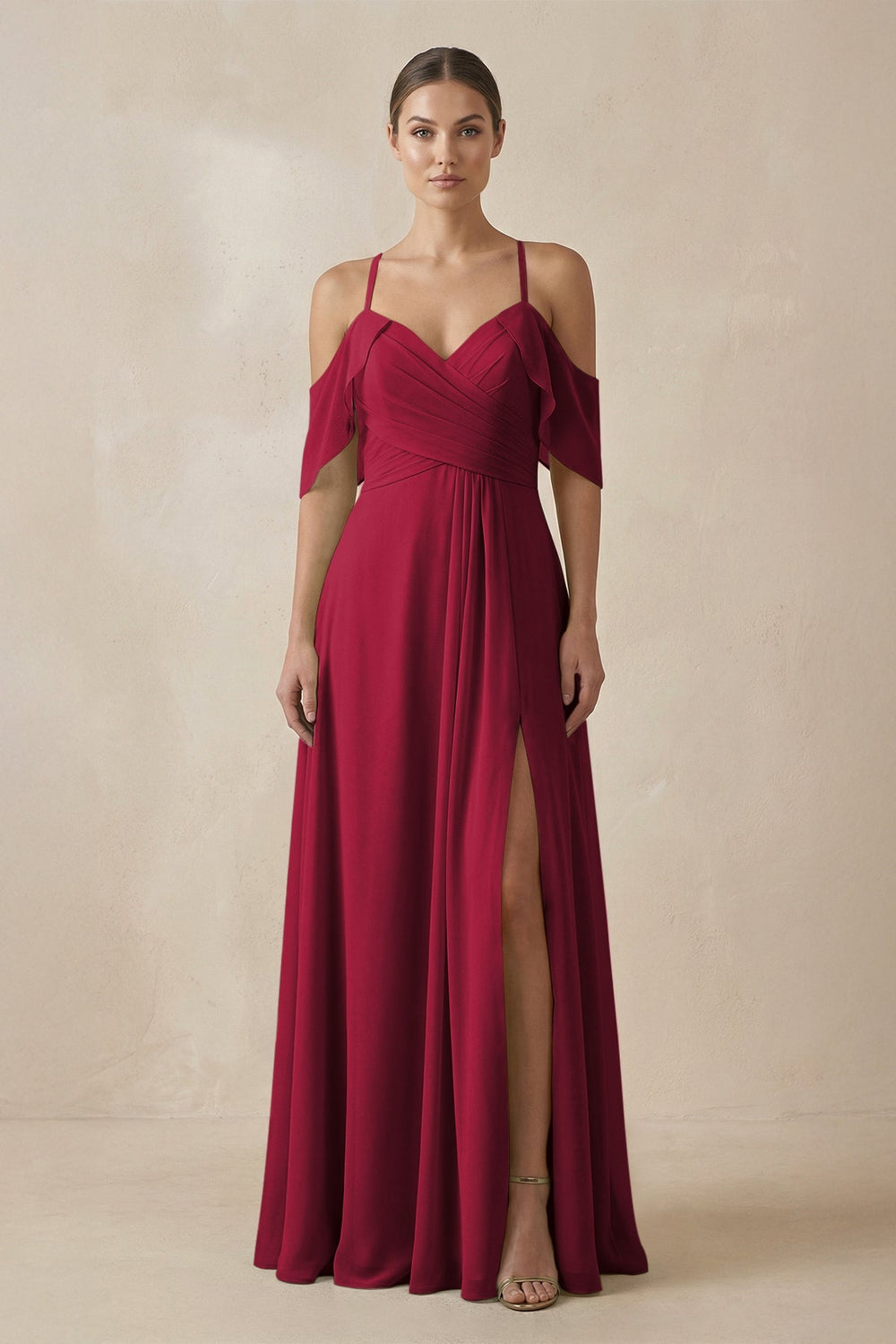 Chiffon A - Line Long Bridesmaid Dress in Berry - SHE IS ME Bridesmaid Dresses