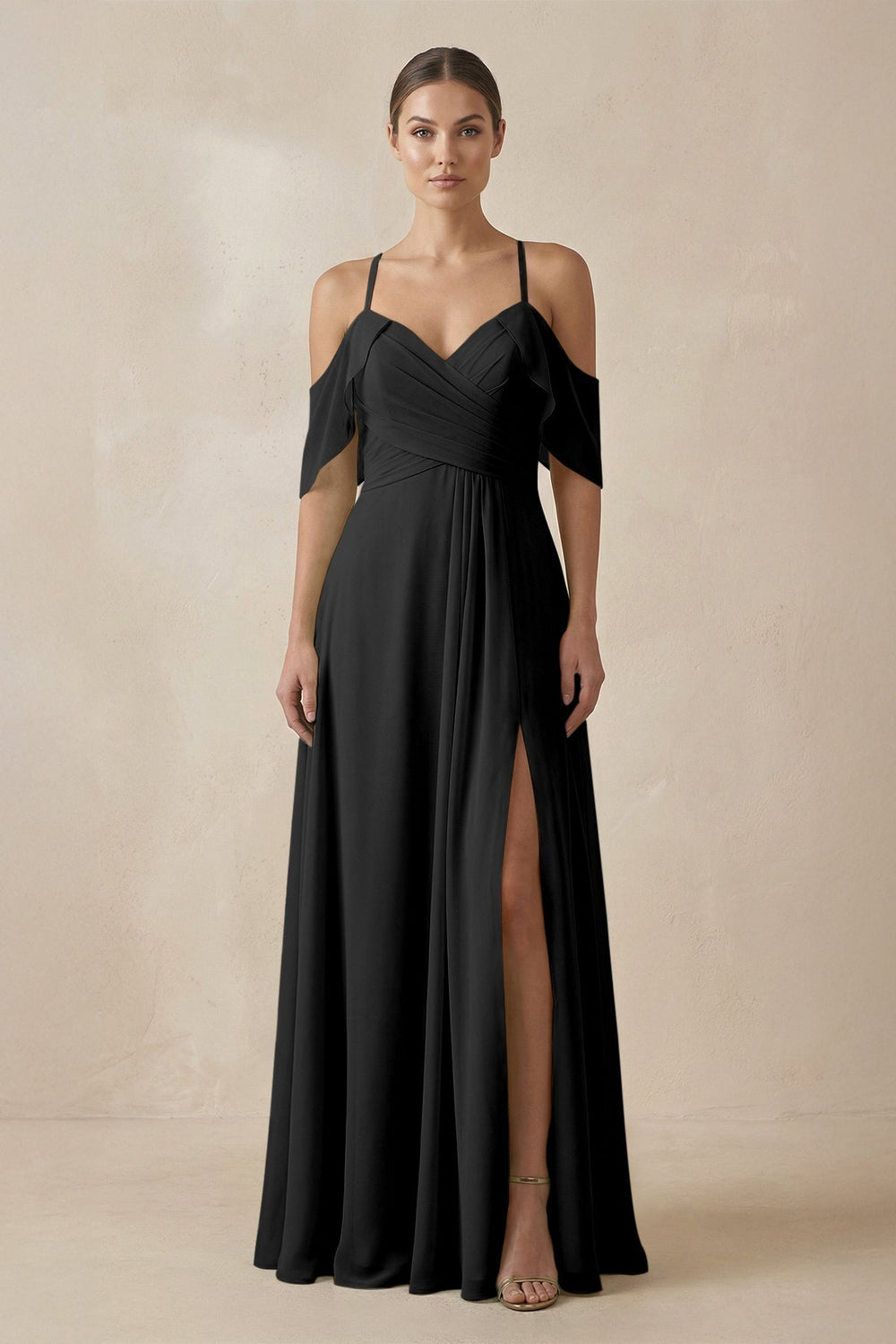 Chiffon A - Line Long Bridesmaid Dress in Black - SHE IS ME Bridesmaid Dresses