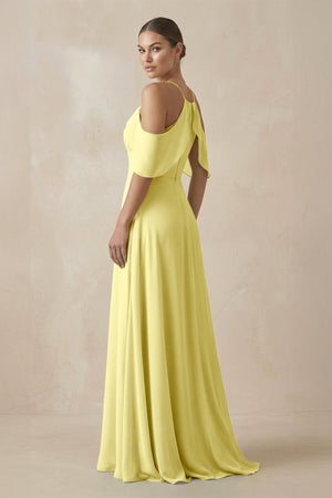 Chiffon A - Line Long Bridesmaid Dress in Buttercup - SHE IS ME Bridesmaid Dresses