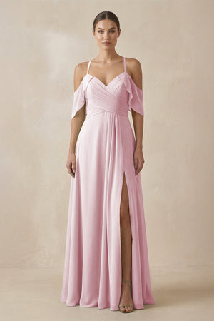 Chiffon A - Line Long Bridesmaid Dress in Candy Pink - SHE IS ME Bridesmaid Dresses