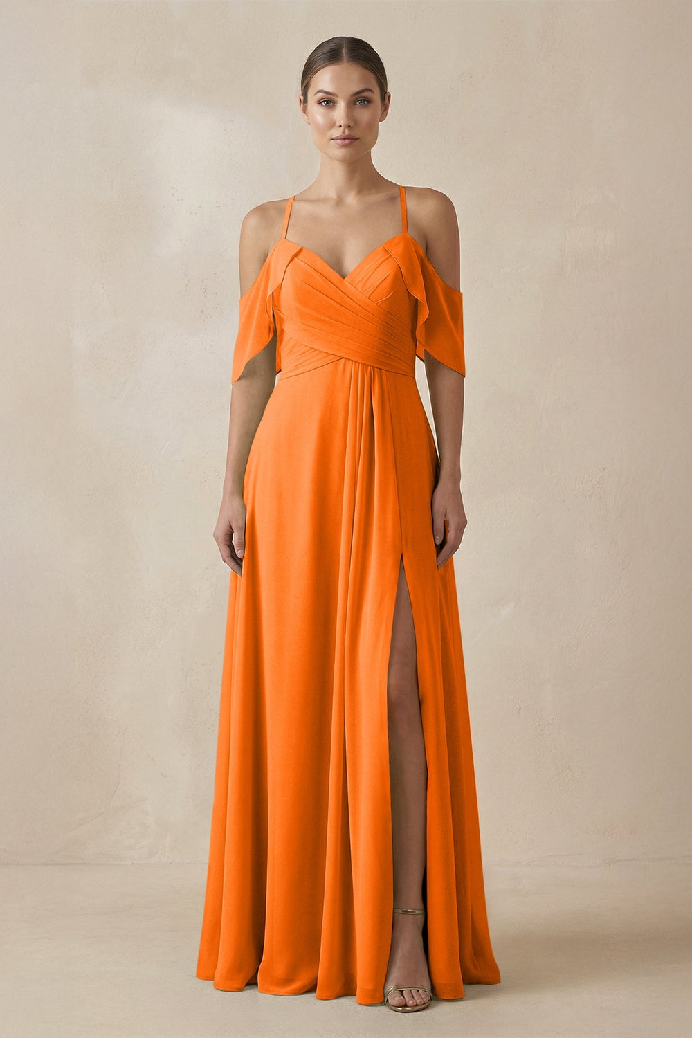 Chiffon A - Line Long Bridesmaid Dress in Cinnamon - SHE IS ME Bridesmaid Dresses
