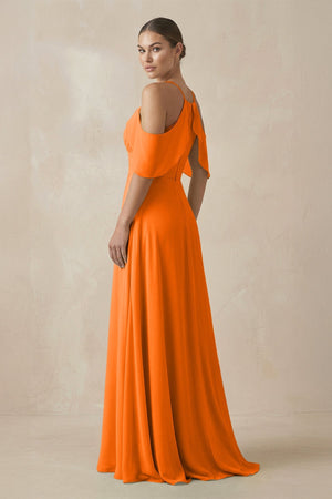 Chiffon A - Line Long Bridesmaid Dress in Cinnamon - SHE IS ME Bridesmaid Dresses