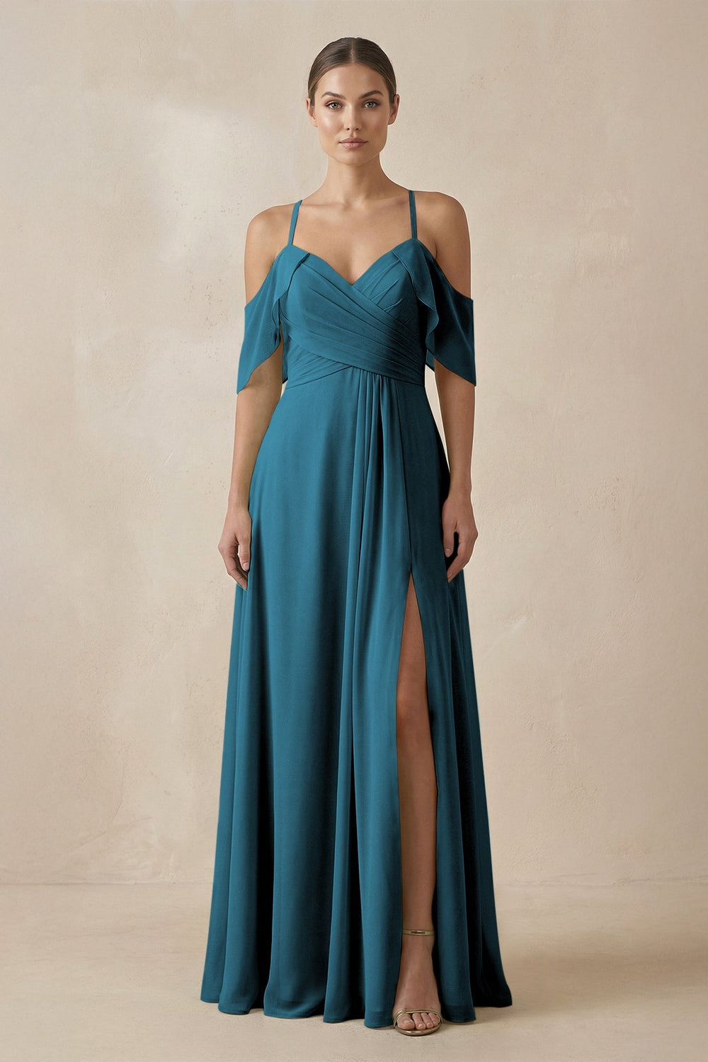 Chiffon A - Line Long Bridesmaid Dress in Dark Teal - SHE IS ME Bridesmaid Dresses