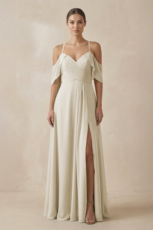 Chiffon A - Line Long Bridesmaid Dress in Dove Gray - SHE IS ME Bridesmaid Dresses