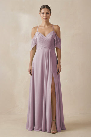 Chiffon A - Line Long Bridesmaid Dress in Dusk - SHE IS ME Bridesmaid Dresses