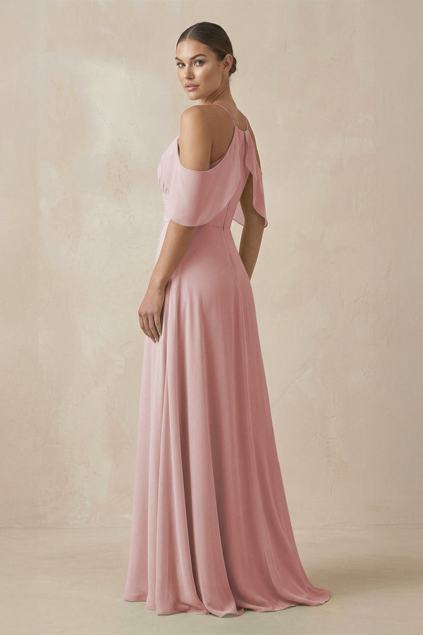 Chiffon A - Line Long Bridesmaid Dress in Dusty Rose - SHE IS ME Bridesmaid Dresses