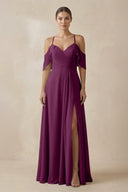 Chiffon A - Line Long Bridesmaid Dress in Fig - SHE IS ME Bridesmaid Dresses