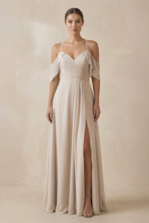 Chiffon A - Line Long Bridesmaid Dress in Frost - SHE IS ME Bridesmaid Dresses