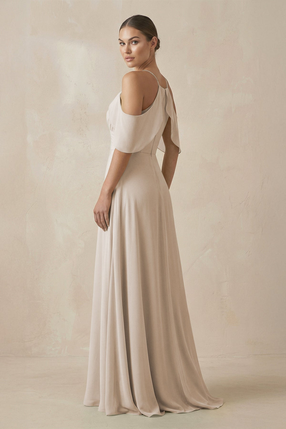 Chiffon A - Line Long Bridesmaid Dress in Frost - SHE IS ME Bridesmaid Dresses