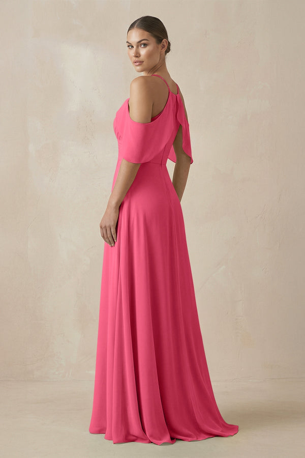 Chiffon A - Line Long Bridesmaid Dress in Fuchsia - SHE IS ME Bridesmaid Dresses