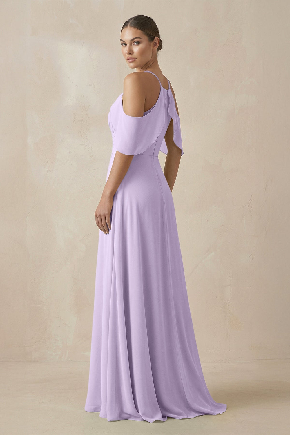 Chiffon A - Line Long Bridesmaid Dress in Lavender - SHE IS ME Bridesmaid Dresses