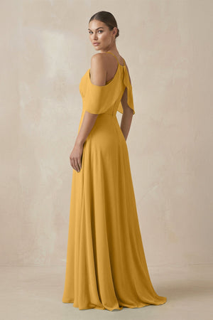 Chiffon A - Line Long Bridesmaid Dress in Marigold - SHE IS ME Bridesmaid Dresses