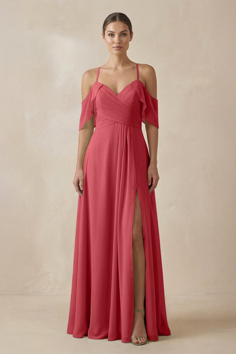 Chiffon A - Line Long Bridesmaid Dress in Merlot - SHE IS ME Bridesmaid Dresses