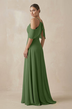 Chiffon A - Line Long Bridesmaid Dress in Moss - SHE IS ME Bridesmaid Dresses