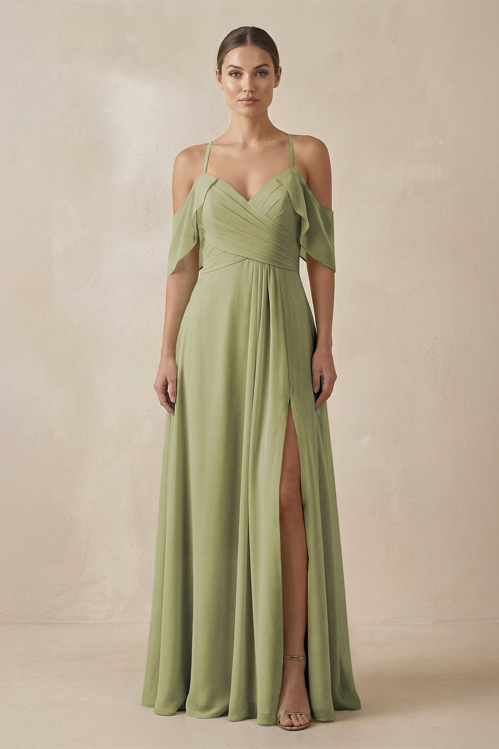 Chiffon A - Line Long Bridesmaid Dress in Moss Green - SHE IS ME Bridesmaid Dresses