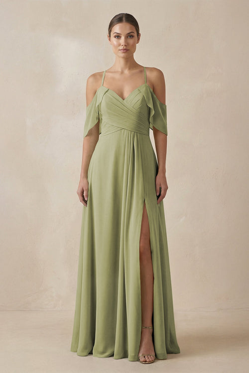 Chiffon A - Line Long Bridesmaid Dress in Moss Green - SHE IS ME Bridesmaid Dresses