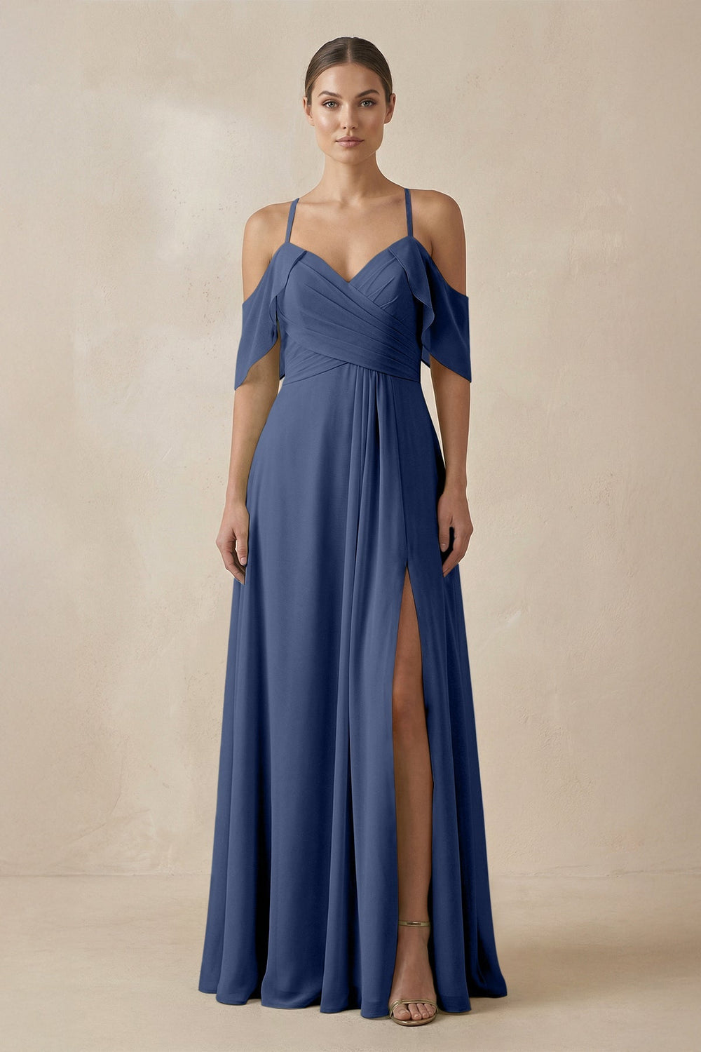 Chiffon A - Line Long Bridesmaid Dress in Navy - SHE IS ME Bridesmaid Dresses