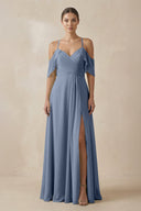 Chiffon A - Line Long Bridesmaid Dress in Neptune - SHE IS ME Bridesmaid Dresses