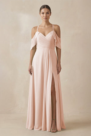 Chiffon A - Line Long Bridesmaid Dress in Pale Blush - SHE IS ME Bridesmaid Dresses
