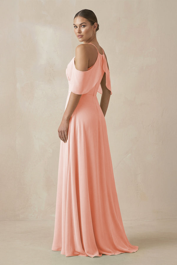 Chiffon A - Line Long Bridesmaid Dress in Rose Petal - SHE IS ME Bridesmaid Dresses