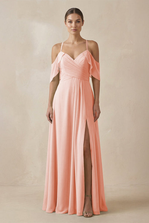 Chiffon A - Line Long Bridesmaid Dress in Rose Petal - SHE IS ME Bridesmaid Dresses